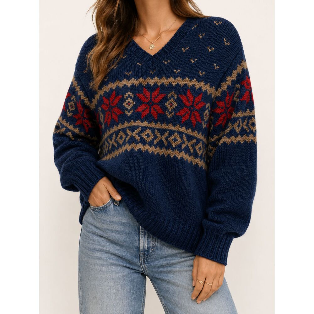 Turnbury Fair Isle Wool Sweater Women's XL Navy Nordic Cozy Grandpa Core Knit